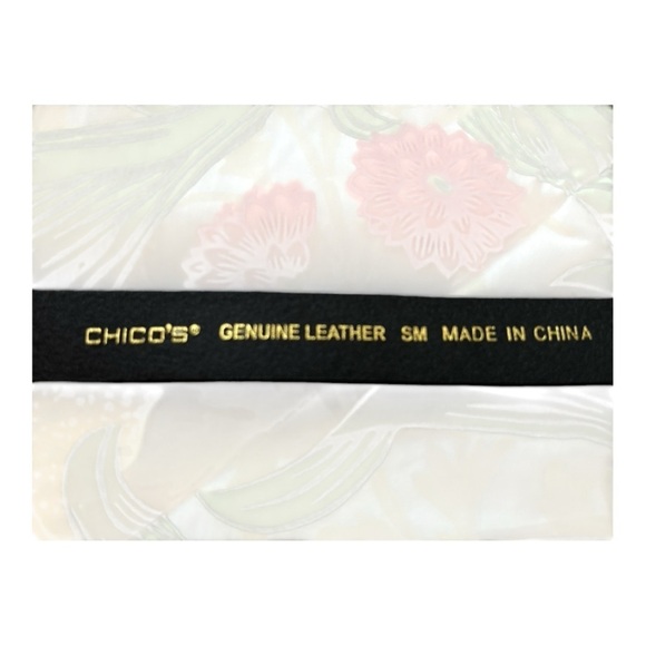 CHICO’S leather belt, size S/M, hammered gold tone with rhinestones buckle.Black main image 7